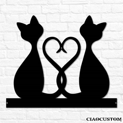 Two Cat Heart Metal Sign - Couple Metal Sign - Gift For Couple