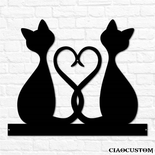 Two Cat Heart Metal Sign - Couple Metal Sign - Gift For Couple