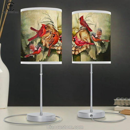 Two Hand And Red Cardinal Birds Table Lamp For Bedroom - Bible Verse Lamp Art - Christian Home Decor