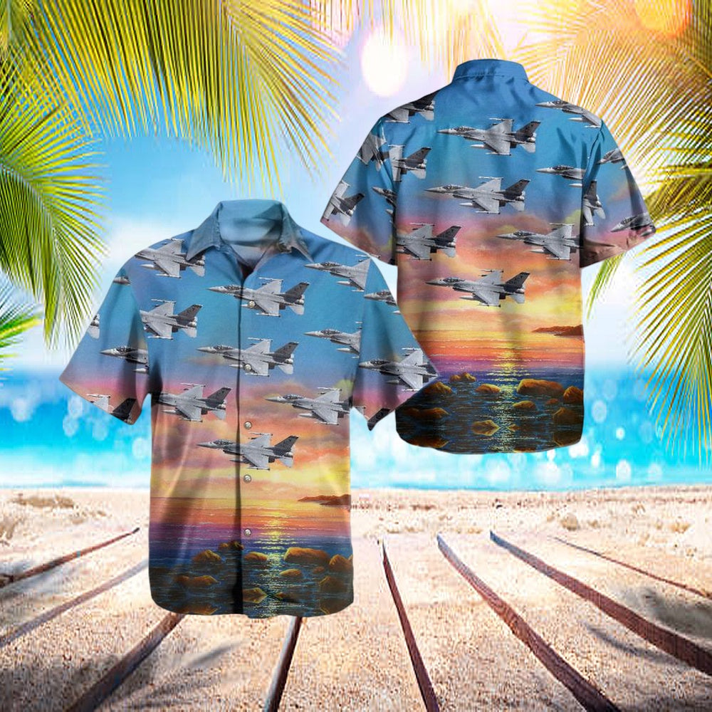 U.S. Air Force General Dynamics F-16c Fighting Falcon (401) Hawaiian Shirt - Beachwear For Men - Best Hawaiian Shirts
