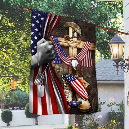 U.S. Veteran. Christian Cross American Patriot Memorial Flag - Out House Flag