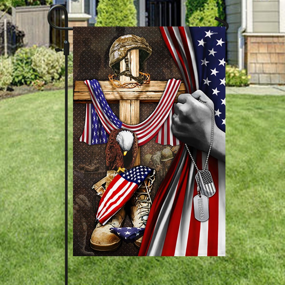 U.S. Veteran. Christian Cross American Patriot Memorial Flag - Out House Flag