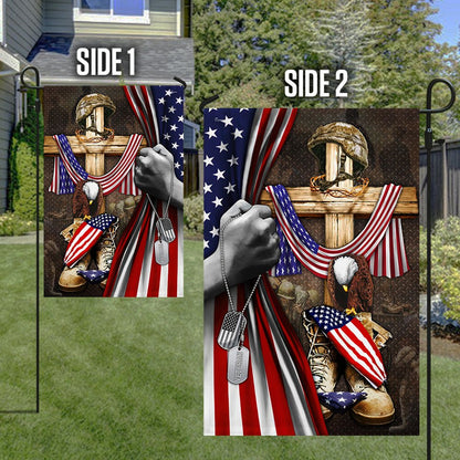 U.S. Veteran. Christian Cross American Patriot Memorial Flag - Out House Flag