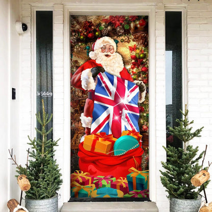 UK Christmas Santa Laughing Door Cover - Christmas Outdoor Decoration