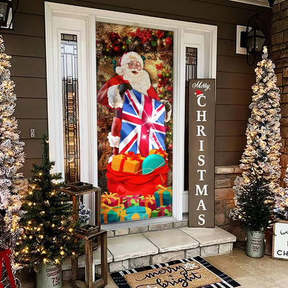 UK Christmas Santa Laughing Door Cover - Christmas Outdoor Decoration