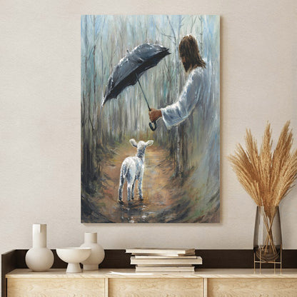 Umbrella Over Lamb On Difficult Path Art Jesus - Canvas Pictures - Jesus Canvas Art - Christian Wall Art