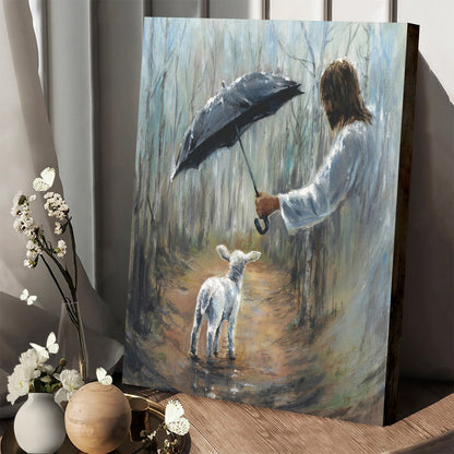 Umbrella Over Lamb On Difficult Path Art Jesus - Canvas Pictures - Jesus Canvas Art - Christian Wall Art