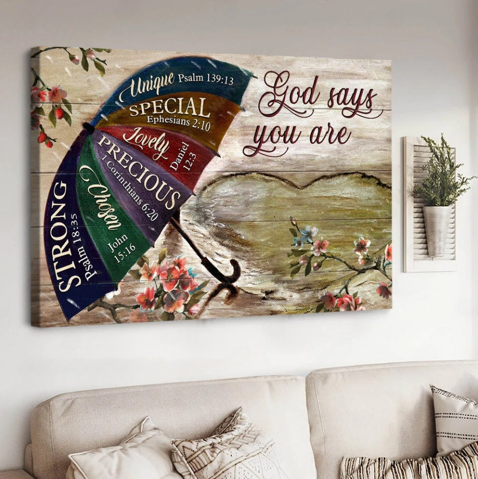 Umbrella Rainy Day God Says You Are Canvas Wall Art - Christian Poster - Religious Wall Decor