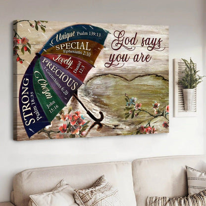 Umbrella Rainy Day God Says You Are Canvas Wall Art - Christian Poster - Religious Wall Decor