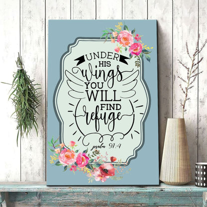 Under His Wings You Will Find Refuge Psalm 914 Bible Verse Canvas Art - Bible Verse Canvas - Scripture Wall Art