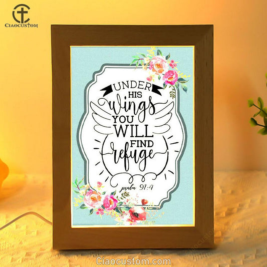 Under His Wings You Will Find Refuge Psalm 914 Bible Verse Wooden Lamp Art - Bible Verse Wooden Lamp - Scripture Night Light