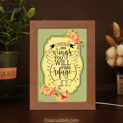 Under His Wings You Will Find Refuge Psalm 914 Bible Verse Wooden Lamp Art - Bible Verse Wooden Lamp - Scripture Night Light