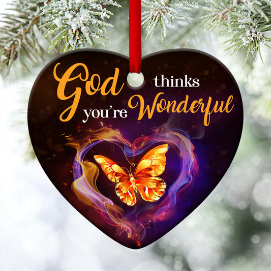 Unique Butterfly Ceramic Heart Ornament - God Thinks You‘re Wonderful - Gift For Christmas