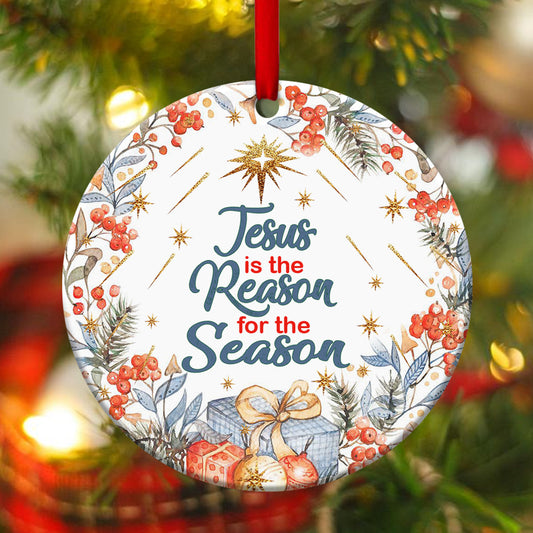 Unique Ceramic Circle Ornament - Jesus Is The Reason For The Season - Christian Gift For Friends