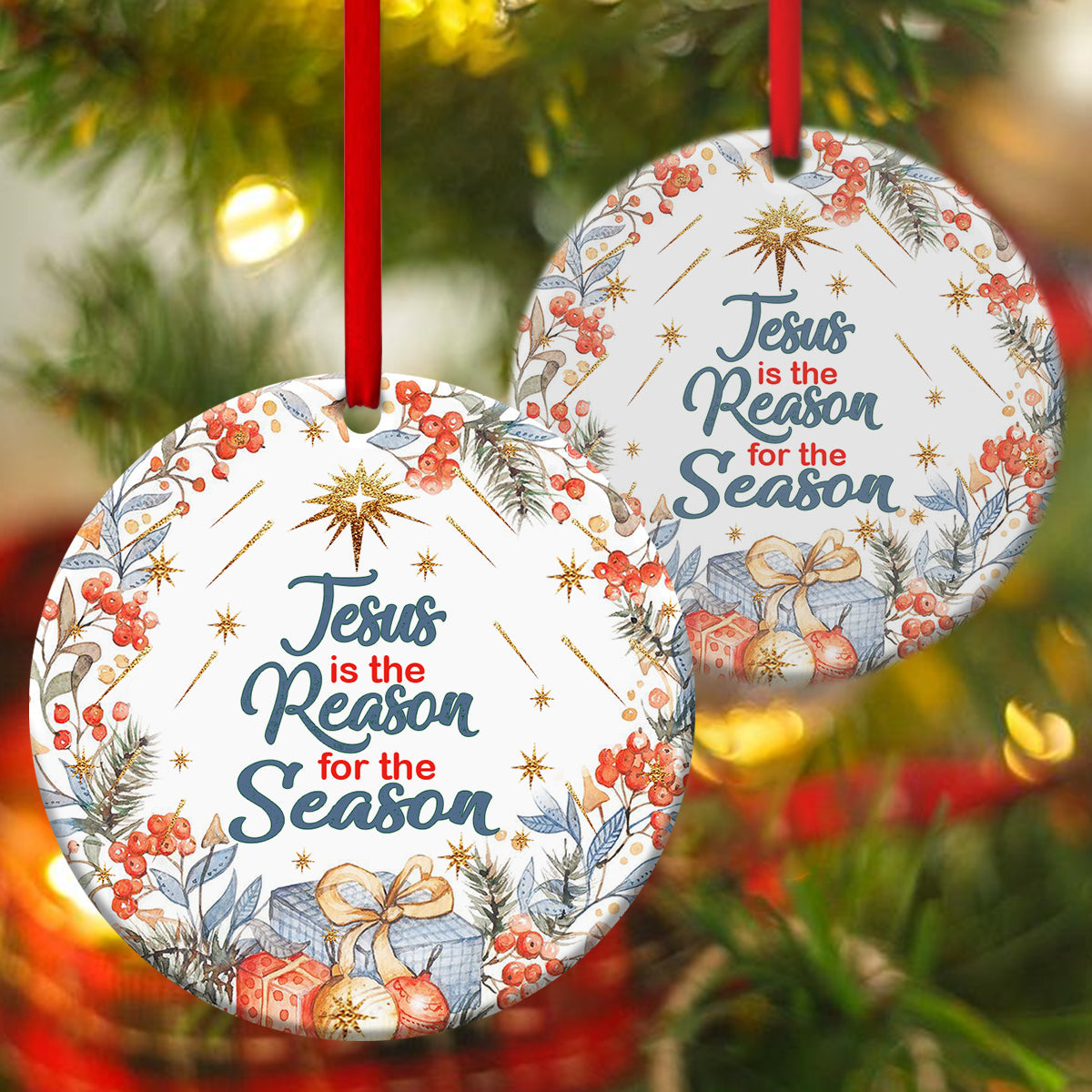 Unique Ceramic Circle Ornament - Jesus Is The Reason For The Season - Christian Gift For Friends