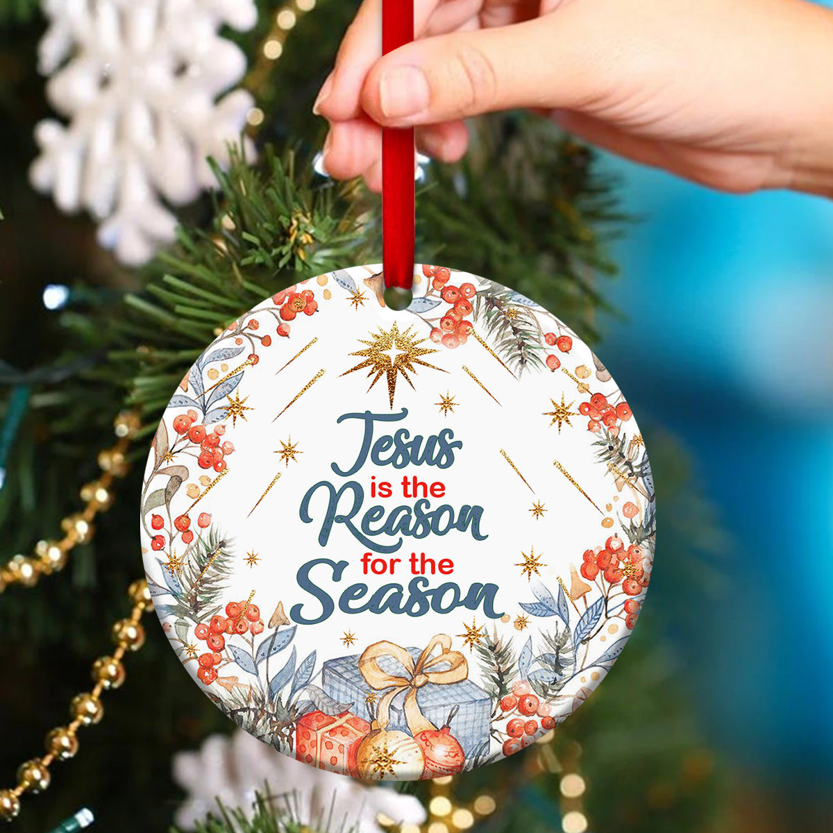 Unique Ceramic Circle Ornament - Jesus Is The Reason For The Season - Christian Gift For Friends