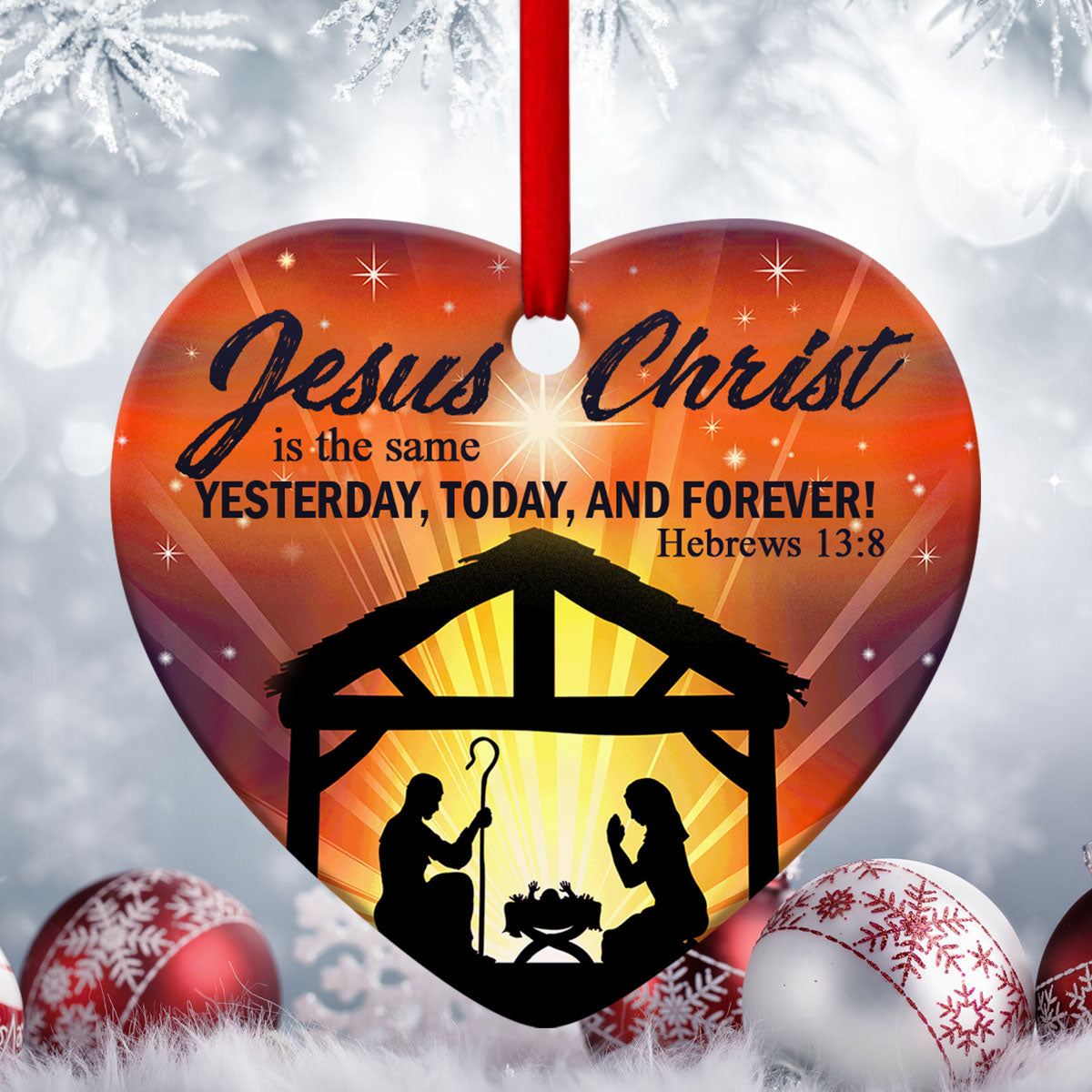 Unique Ceramic Heart Ornament - Jesus Is The Same Yesterday, Today, And Forever - Christian Gift For Friends