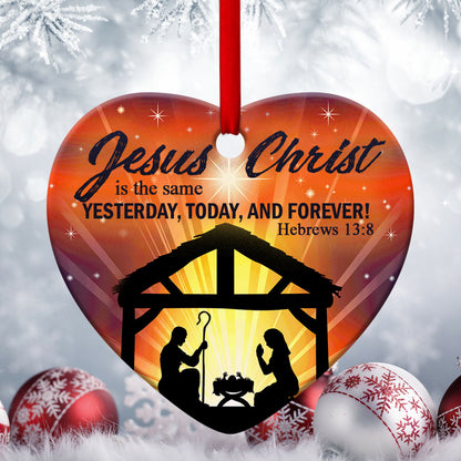 Unique Ceramic Heart Ornament - Jesus Is The Same Yesterday, Today, And Forever - Christian Gift For Friends
