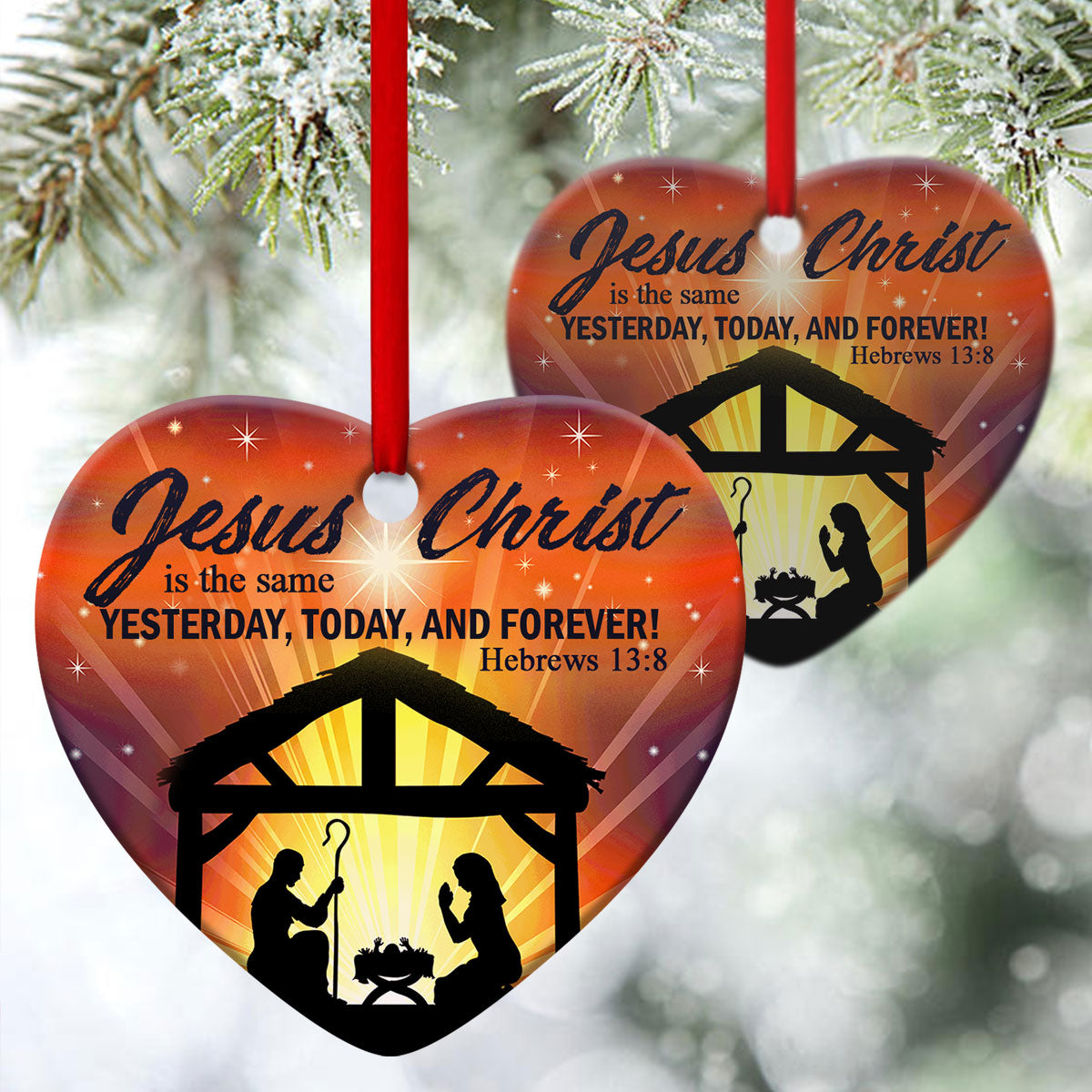 Unique Ceramic Heart Ornament - Jesus Is The Same Yesterday, Today, And Forever - Christian Gift For Friends