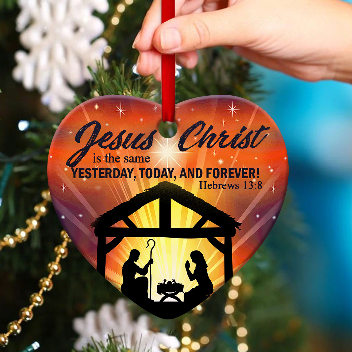 Unique Ceramic Heart Ornament - Jesus Is The Same Yesterday, Today, And Forever - Christian Gift For Friends
