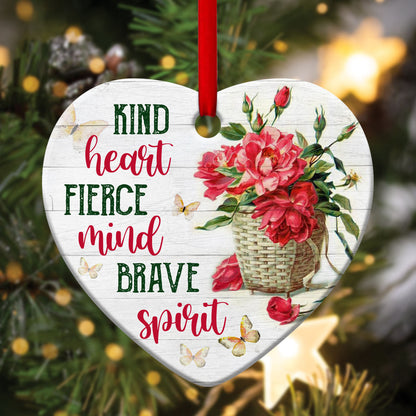 Unique Christian Ceramic Heart Ornament - Kind Heart And Brave Spirit - Christmas Decor - Funny Ornament