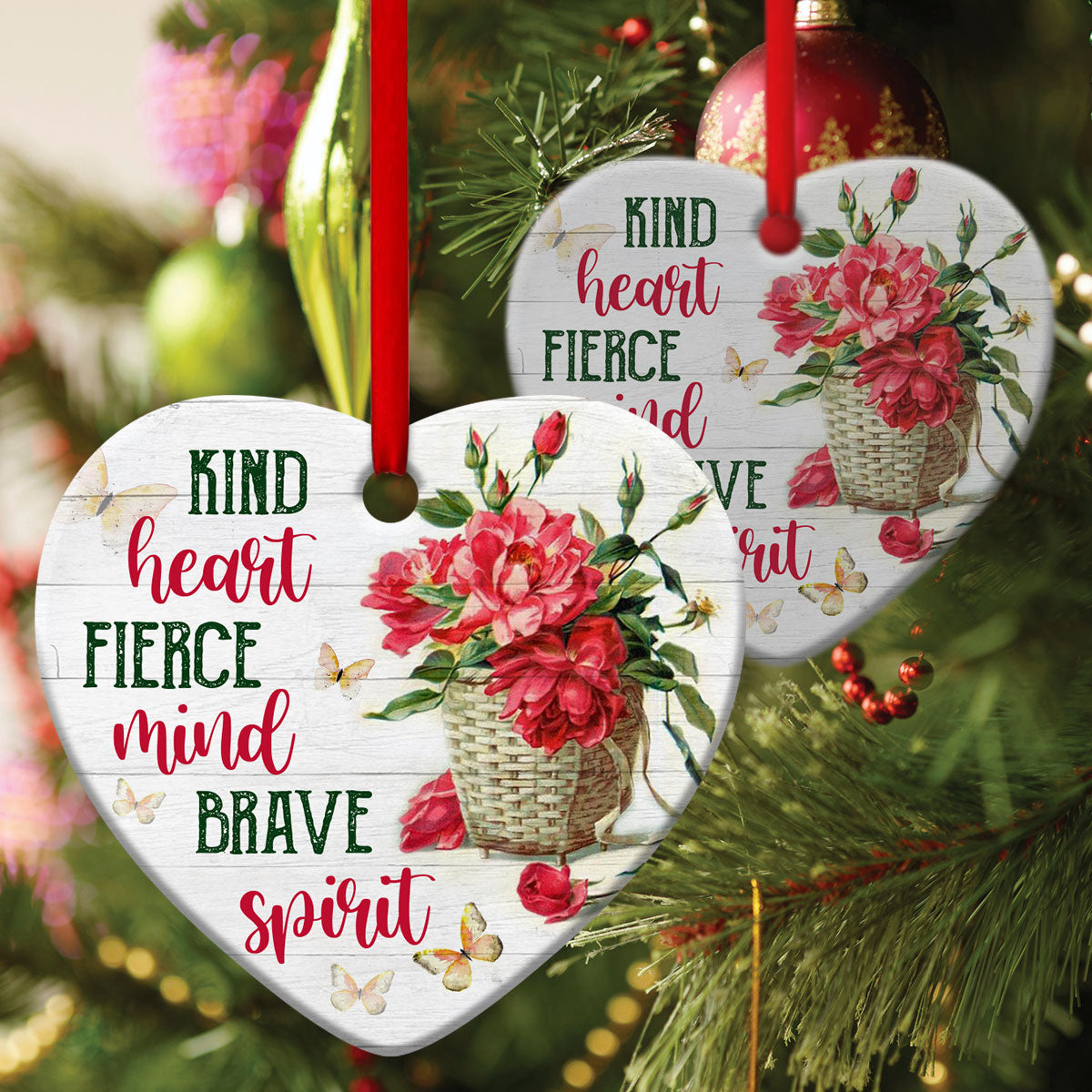 Unique Christian Ceramic Heart Ornament - Kind Heart And Brave Spirit - Christmas Decor - Funny Ornament