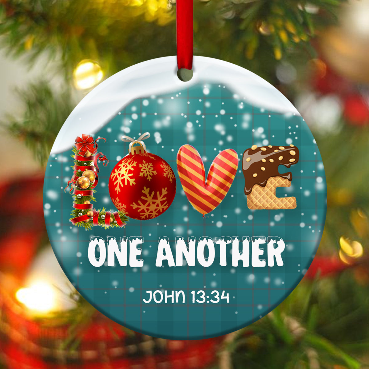 Unique Christmas Ceramic Circle Ornament - Love One Another Like Jesus Loves You - Ornaments Hanging Gift
