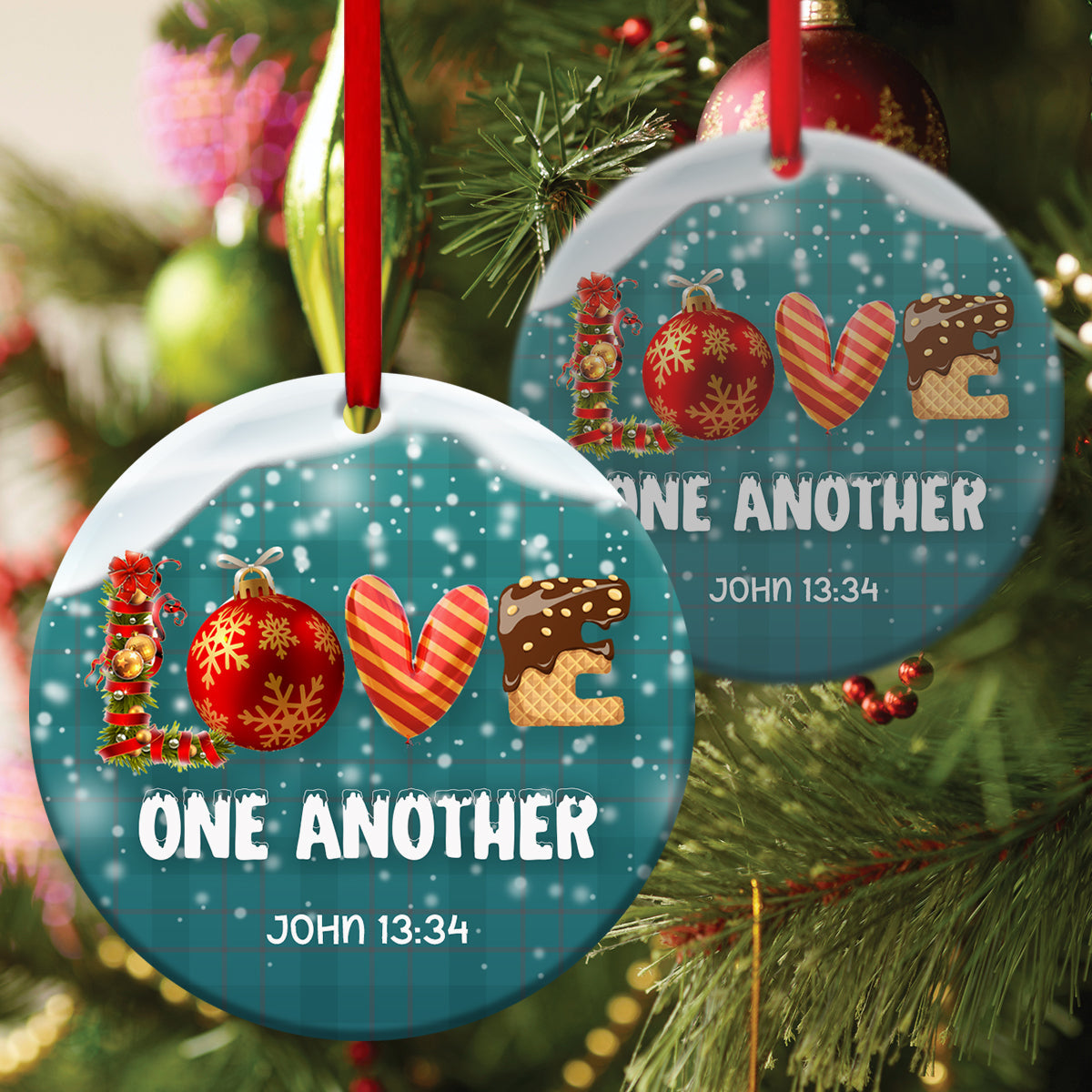 Unique Christmas Ceramic Circle Ornament - Love One Another Like Jesus Loves You - Ornaments Hanging Gift