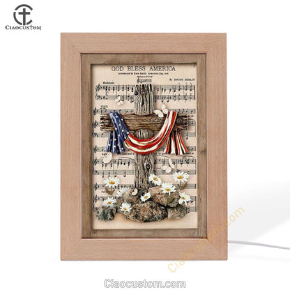 Unique Cross Vintage Music Sheet American Flag God Bless America Frame Lamp