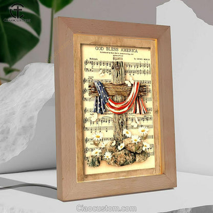 Unique Cross Vintage Music Sheet American Flag God Bless America Frame Lamp