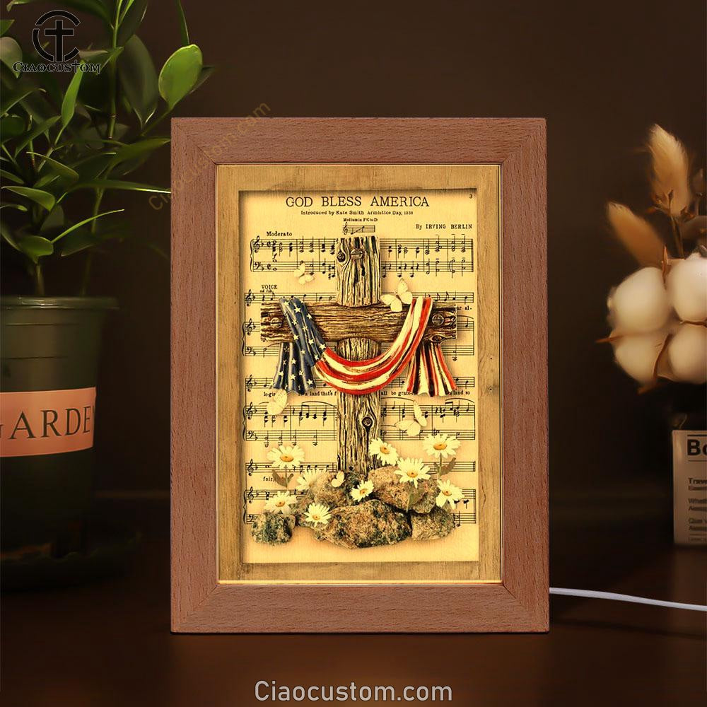 Unique Cross Vintage Music Sheet American Flag God Bless America Frame Lamp