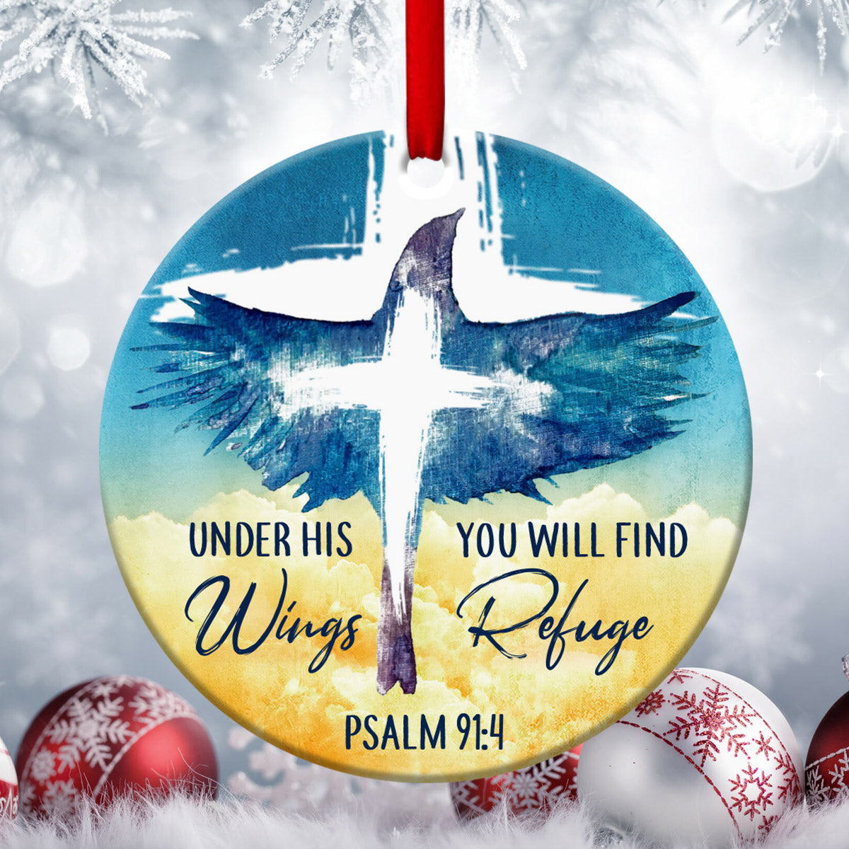 Unique Eagle Ceramic Circle Ornament - Under His Wings, You Will Find Refuge - Nativity Ornaments