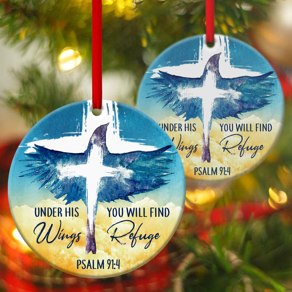 Unique Eagle Ceramic Circle Ornament - Under His Wings, You Will Find Refuge - Nativity Ornaments