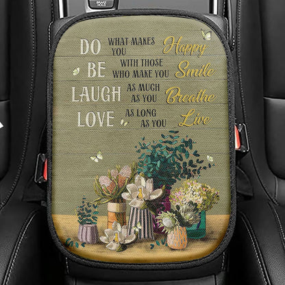 Unique Flower Green Butterfly Do What Makes You Happy Seat Box Cover, Christian Car Center Console Cover, Bible Verse Car Interior Accessories