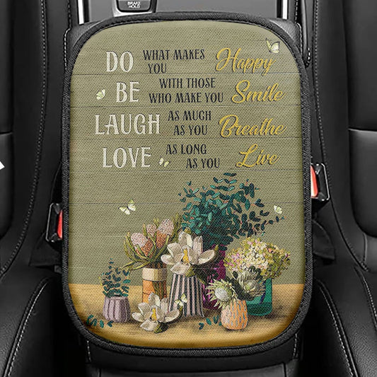 Unique Flower Green Butterfly Do What Makes You Happy Seat Box Cover, Christian Car Center Console Cover, Bible Verse Car Interior Accessories