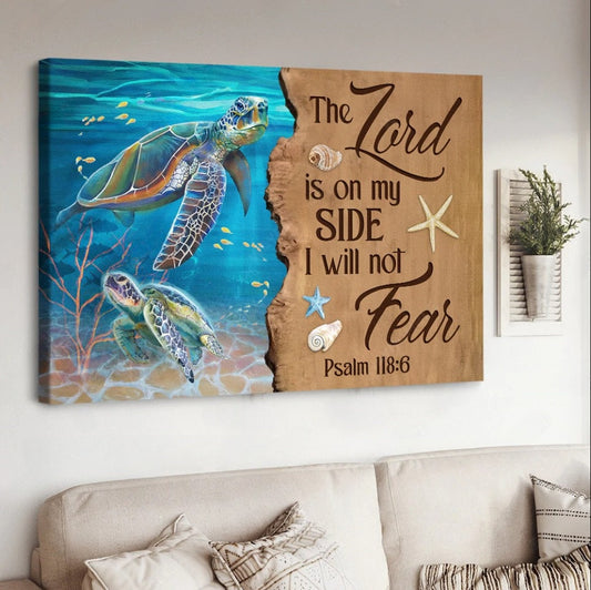 Unique Sea Turtle Deep Ocean Painting The Lord Is On My Side Canvas Wall Art - Christian Poster - Religious Wall Decor