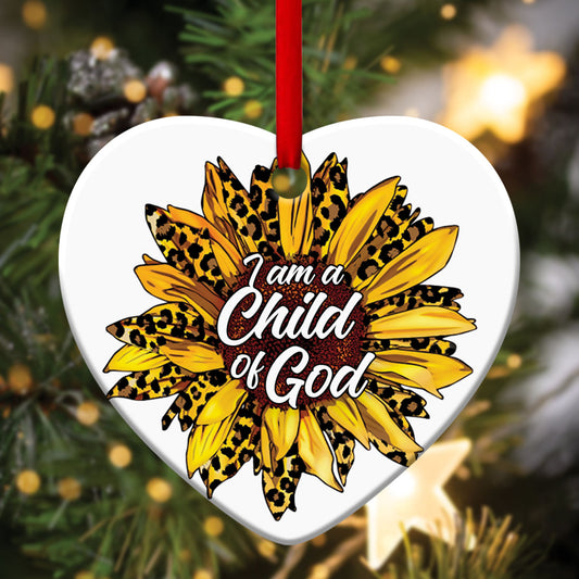 Unique Sunflower Ceramic Heart Ornament - I Am A Child Of God - Christmas Decor - Nativity Ornaments