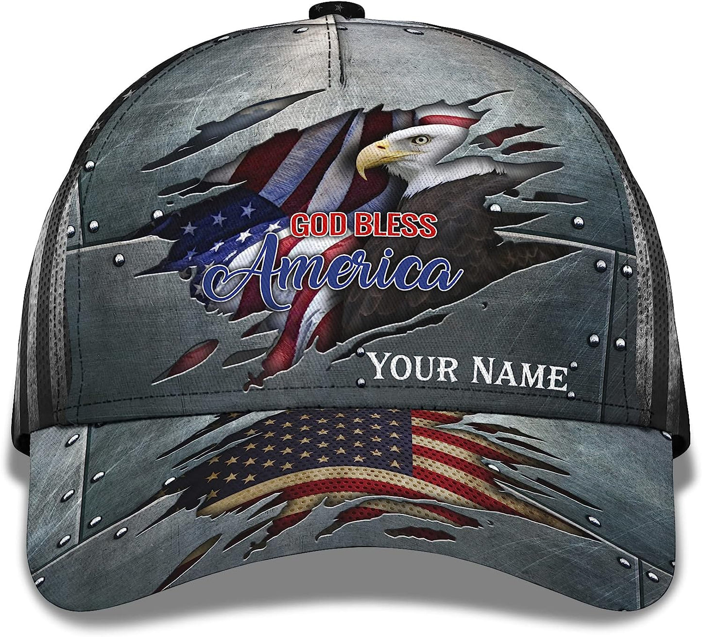 Unisex God Bless America Bald Eagle Custom Name All Over Print Baseball Cap - Christian Hats For Men Women