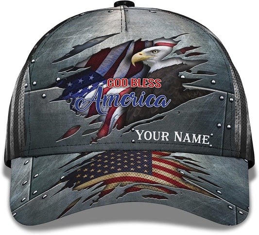 Unisex God Bless America Bald Eagle Custom Name All Over Print Baseball Cap - Christian Hats For Men Women