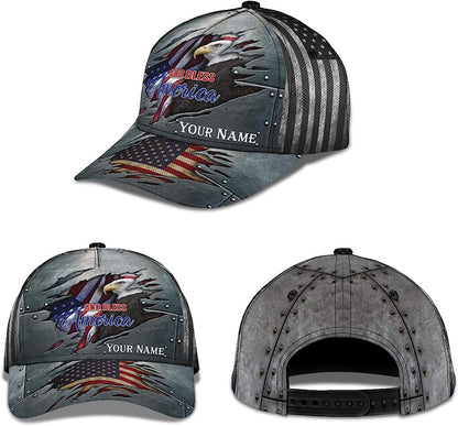 Unisex God Bless America Bald Eagle Custom Name All Over Print Baseball Cap - Christian Hats For Men Women