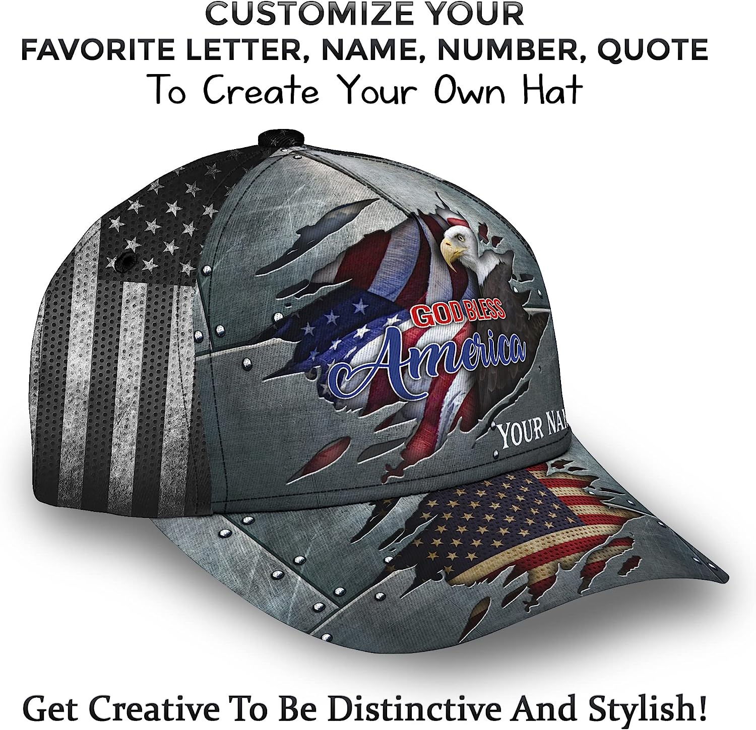 Unisex God Bless America Bald Eagle Custom Name All Over Print Baseball Cap - Christian Hats For Men Women