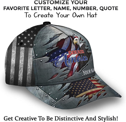 Unisex God Bless America Bald Eagle Custom Name All Over Print Baseball Cap - Christian Hats For Men Women