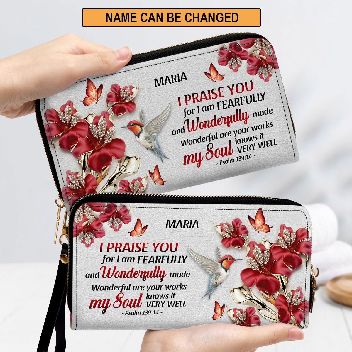 Unqiue Wonderful Are Your Works Clutch Purse For Women - Personalized Name - Christian Gifts For Women