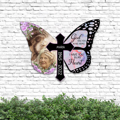 Personalized Memorial Sign - Custom Memorial Metal Signs - Butterfly - Memorial Wall Plaques - Christian God Has You In His Arms - Ciaocustom
