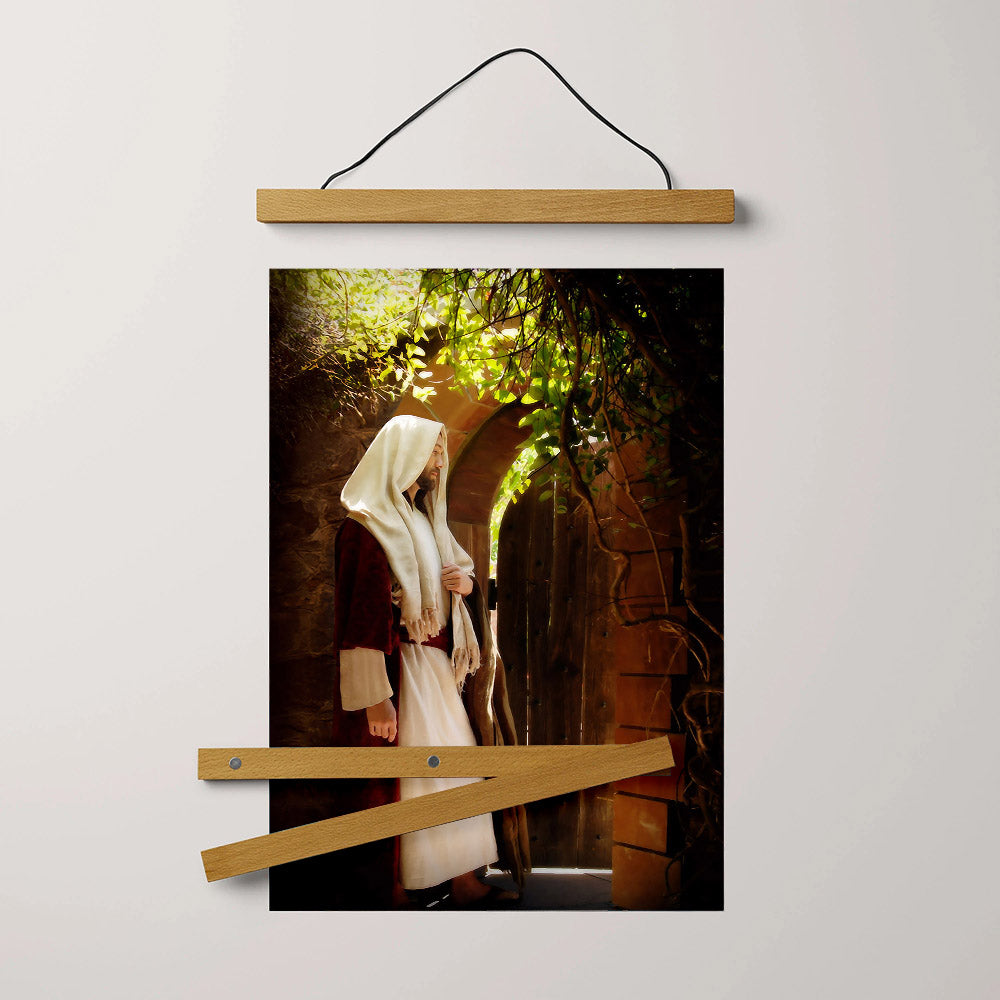 Unto Him That Knocketh Hanging Canvas Wall Art - Jesus Picture - Jesus Portrait Canvas - Religious Canvas