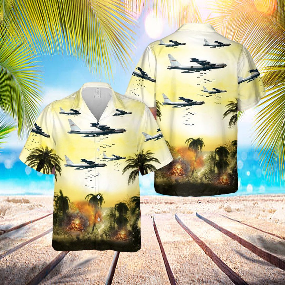 Us Air Force Boeing B-52f Dropping Bombs On Vietnam Hawaiian Shirt - Beachwear For Men - Best Hawaiian Shirts