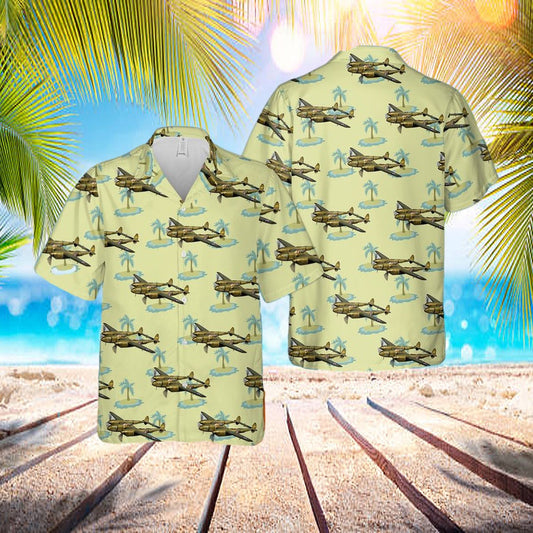 Us Air Force Lockheed P-38f Lightning Glacier Girl Hawaiian Shirt - Beachwear For Men - Best Hawaiian Shirts