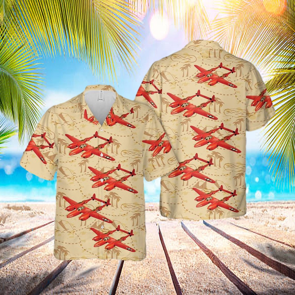 Us Air Force Lockheed P-38j Lightning Yippee Hawaiian Shirt - Beachwear For Men - Best Hawaiian Shirts
