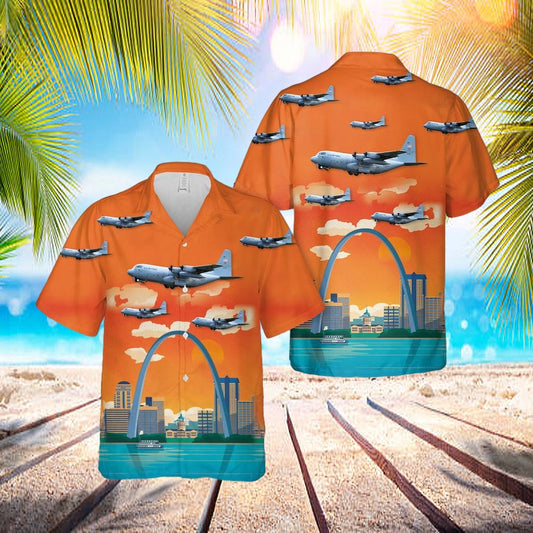 Us Air Force Missouri Air National Guard 180th Airlift Squadron C-130h2 Hercules Hawaiian Shirt - Beachwear For Men - Best Hawaiian Shirts