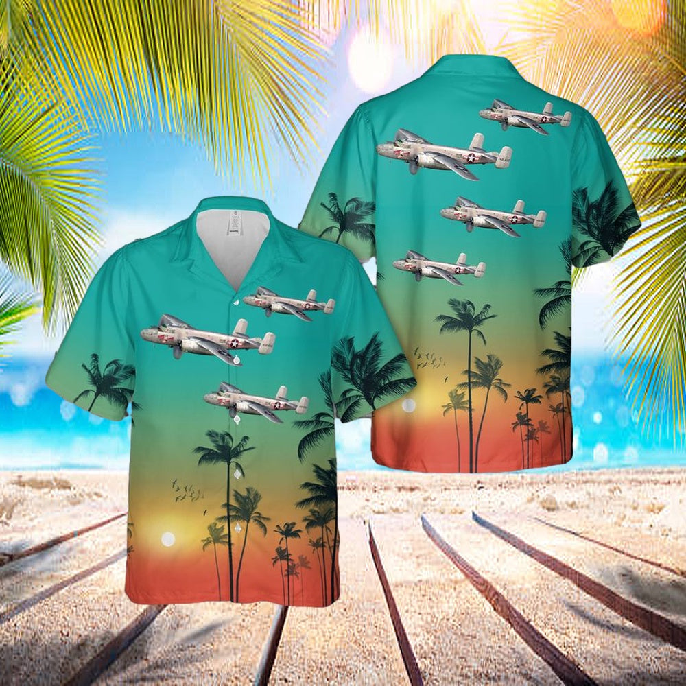 Us Air Force North American B-25j Mitchell Take-Off Time Hawaiian Shirt - Beachwear For Men - Best Hawaiian Shirts